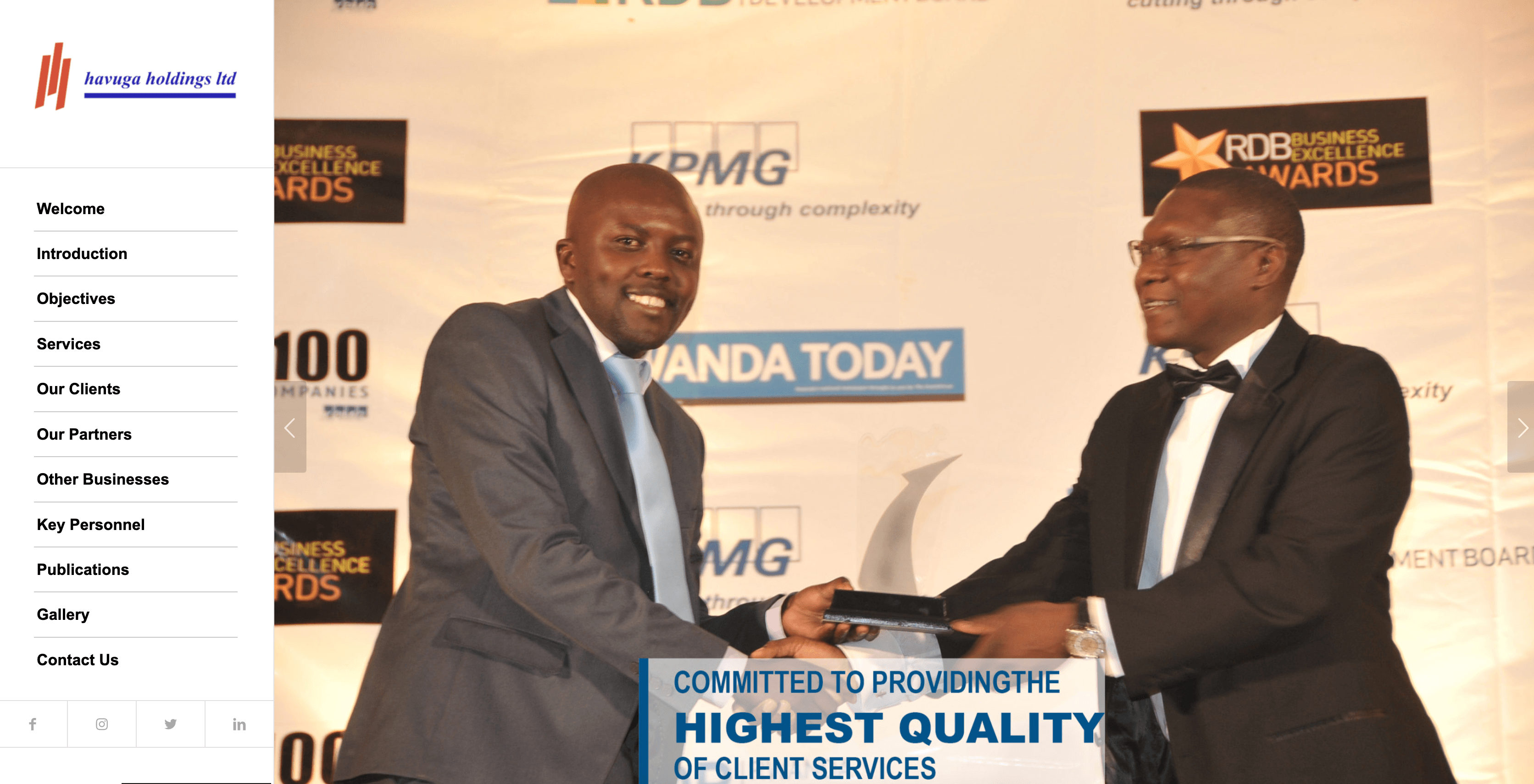 Havuga Holdings Ltd - web platform built by Enoveta in Rwanda