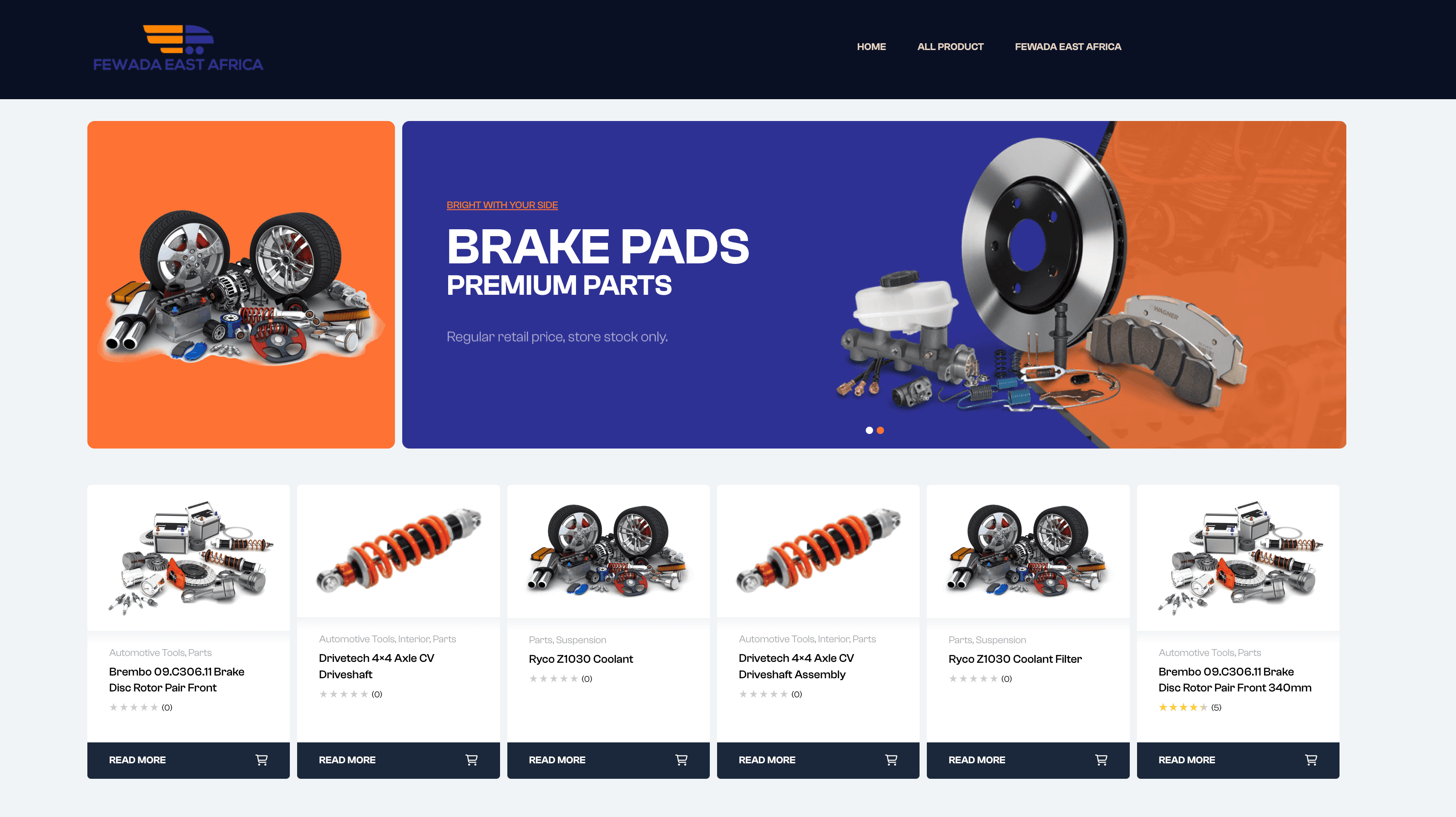FEWADA East Africa Auto Parts - web platform built by Enoveta in Rwanda